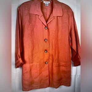 Talbots Vintage Y2K 100% Irish Linen Coral Pink 4 Button Blazer Pockets Size 8
